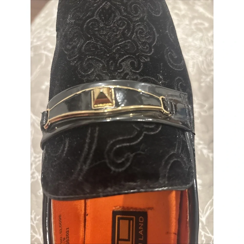 Steven Land Casual Men's  Dress Shoes Size 9 Black Velvet Paisley  SL0096 w/box